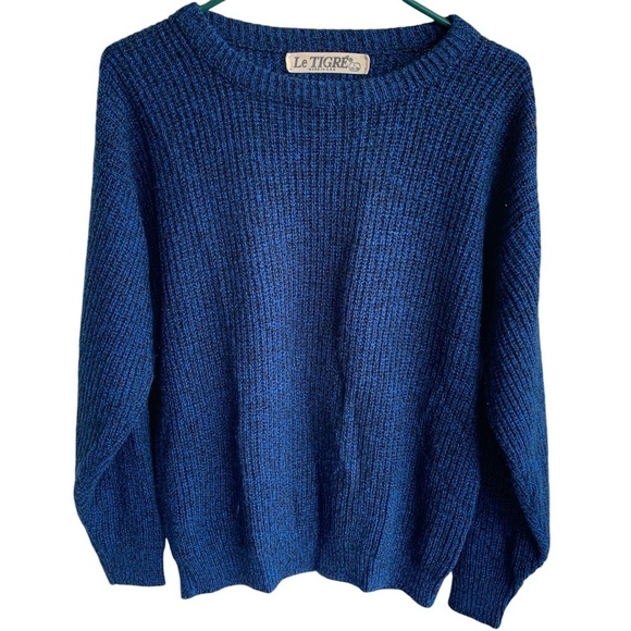 Vintage Crewneck Black Blue 90s Crew Sweater Le Tigre Made in USA - Picture 1 of 4